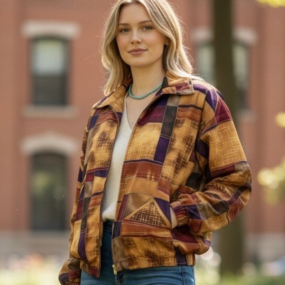 Vintage 90's Erin London Geometric Print Moody Colors Zip Up Jacket